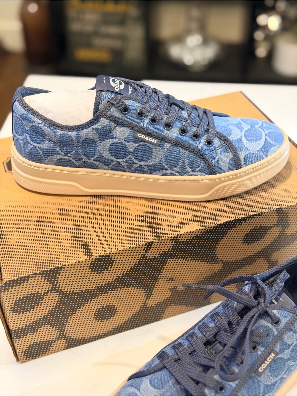 Coach Denim Monogram Low-Top Sneakers in Blue with Tan Sole - Picture 7 of 7